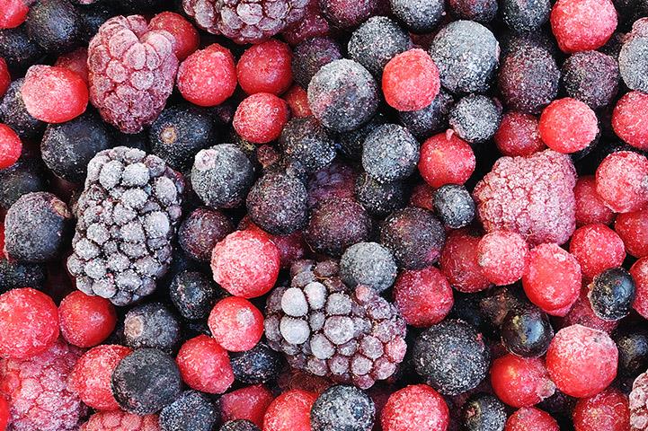 closeup of mixed frozen berries