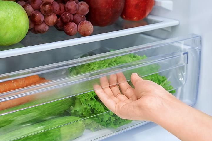 hand opening refrigerator produce drawer