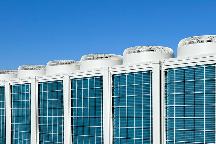 series of 8 hvac units on a roof